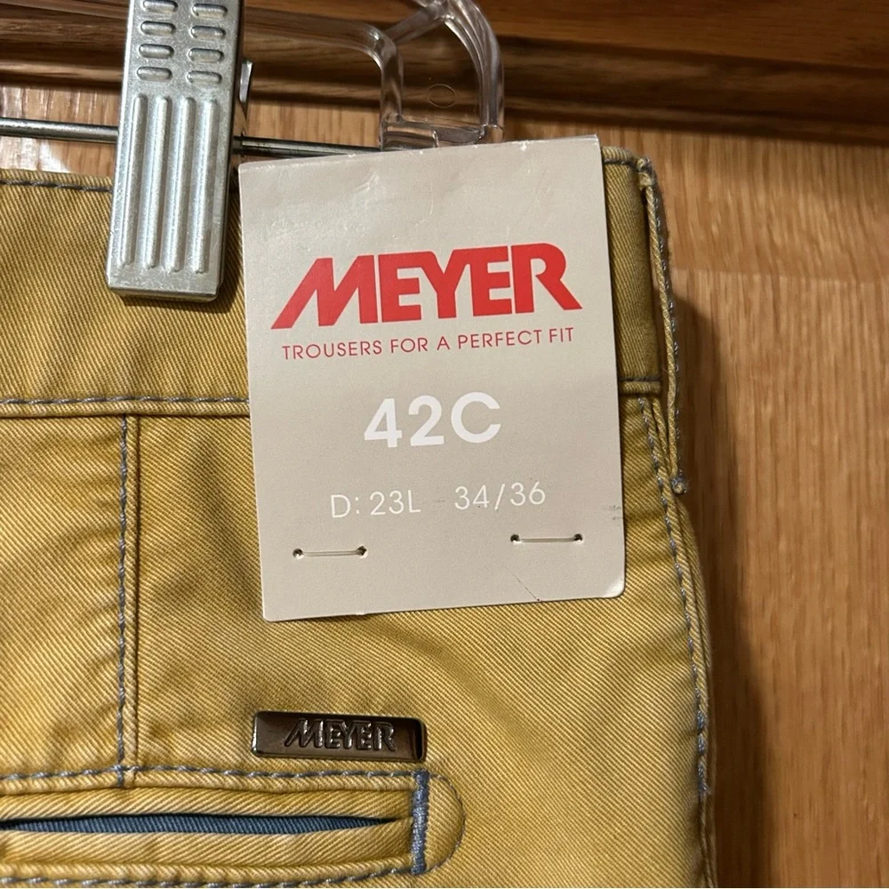 Meyer‎ Mens New York Chinos Size 32x30 42C/92 Yellow Slim Fit Dress Pants NWT
